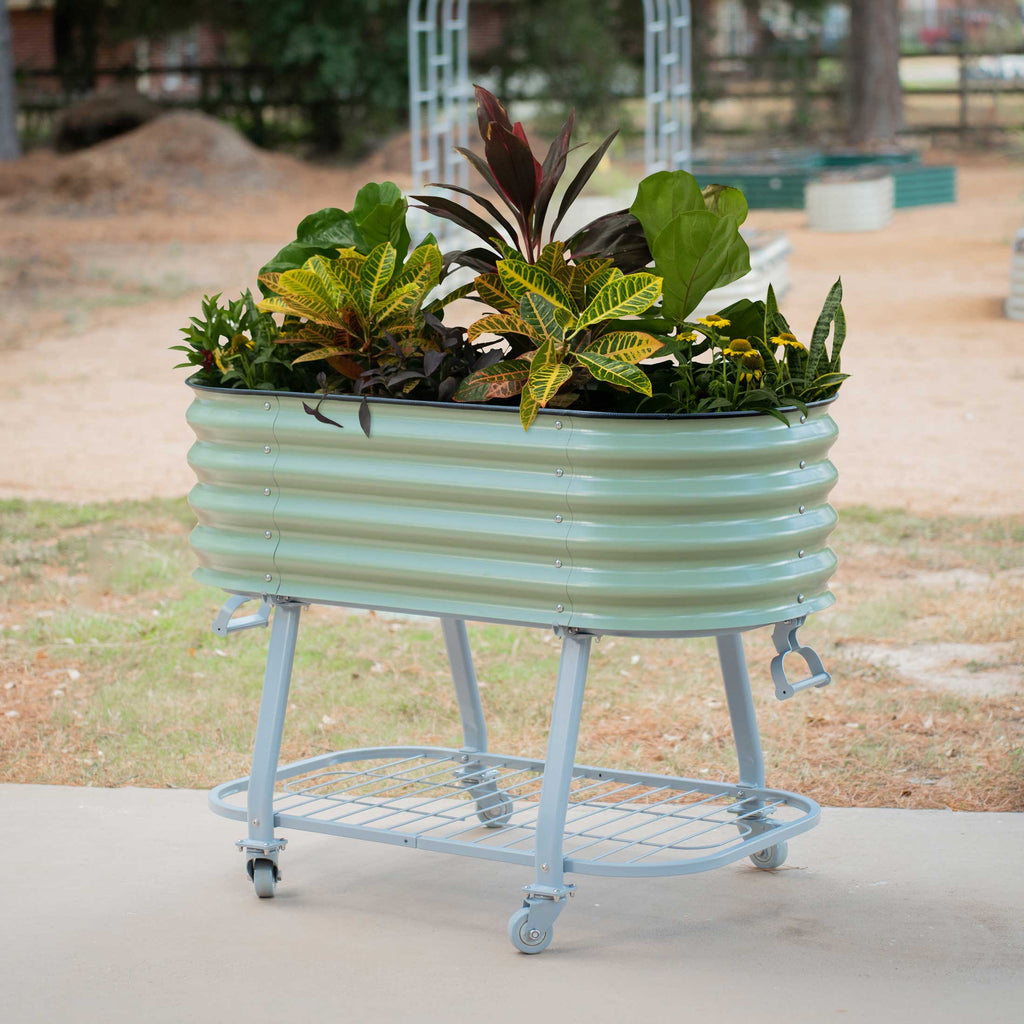 Greenhaus Gardening Self-Watering Elevated Garden Bed with Wheels & Storage Shelf Planter