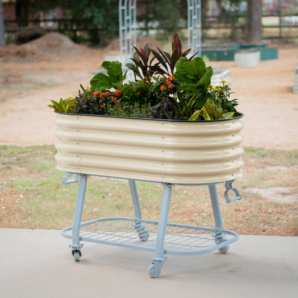 Greenhaus Gardening Self-Watering Elevated Garden Bed with Wheels & Storage Shelf Planter