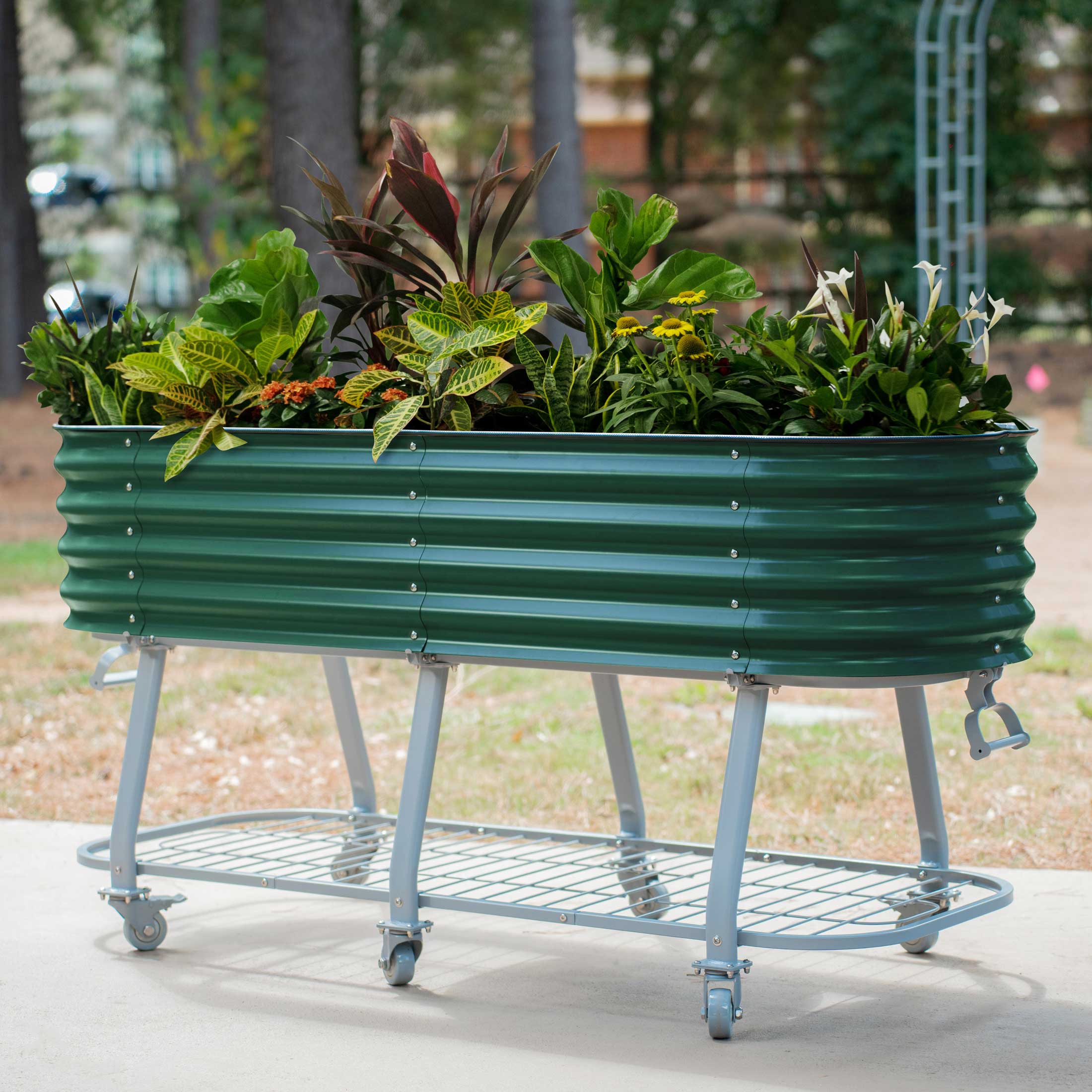 Greenhaus Gardening Self-Watering Elevated Garden Bed with Wheels & Storage Shelf Planter