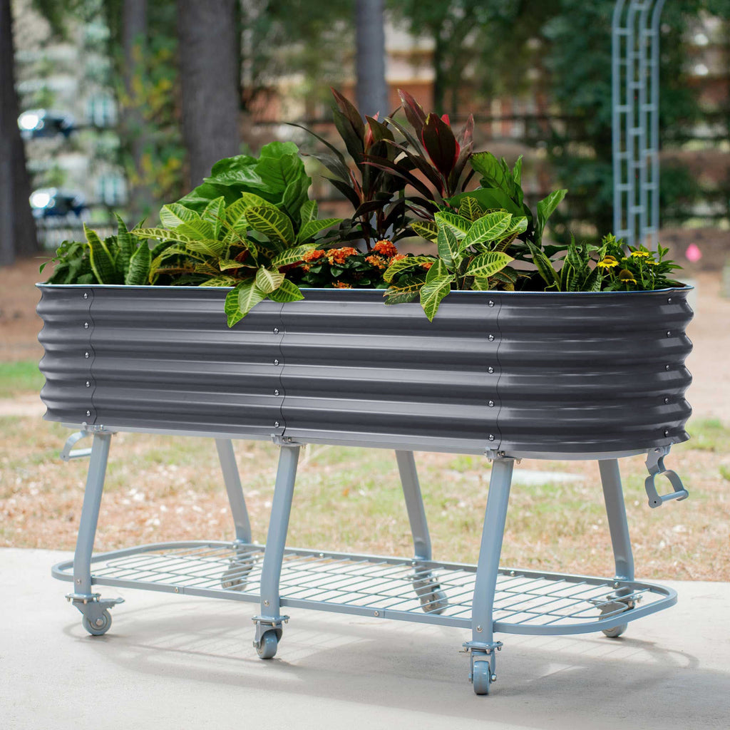 Greenhaus Gardening Self-Watering Elevated Garden Bed with Wheels & Storage Shelf Planter