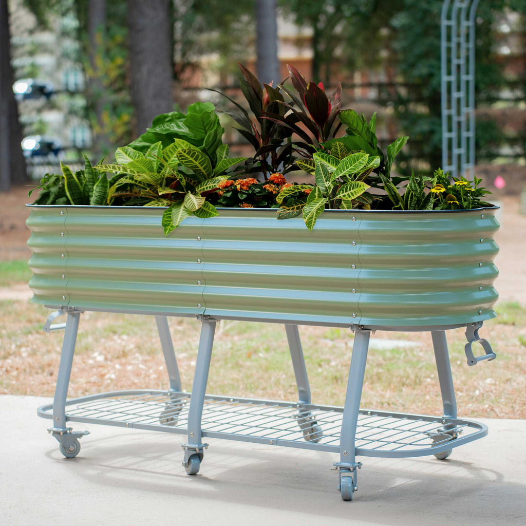 Greenhaus Gardening Self-Watering Elevated Garden Bed with Wheels & Storage Shelf Planter