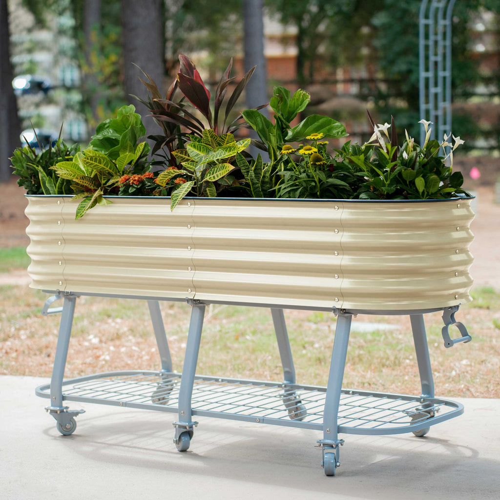Greenhaus Gardening Self-Watering Elevated Garden Bed with Wheels & Storage Shelf Planter