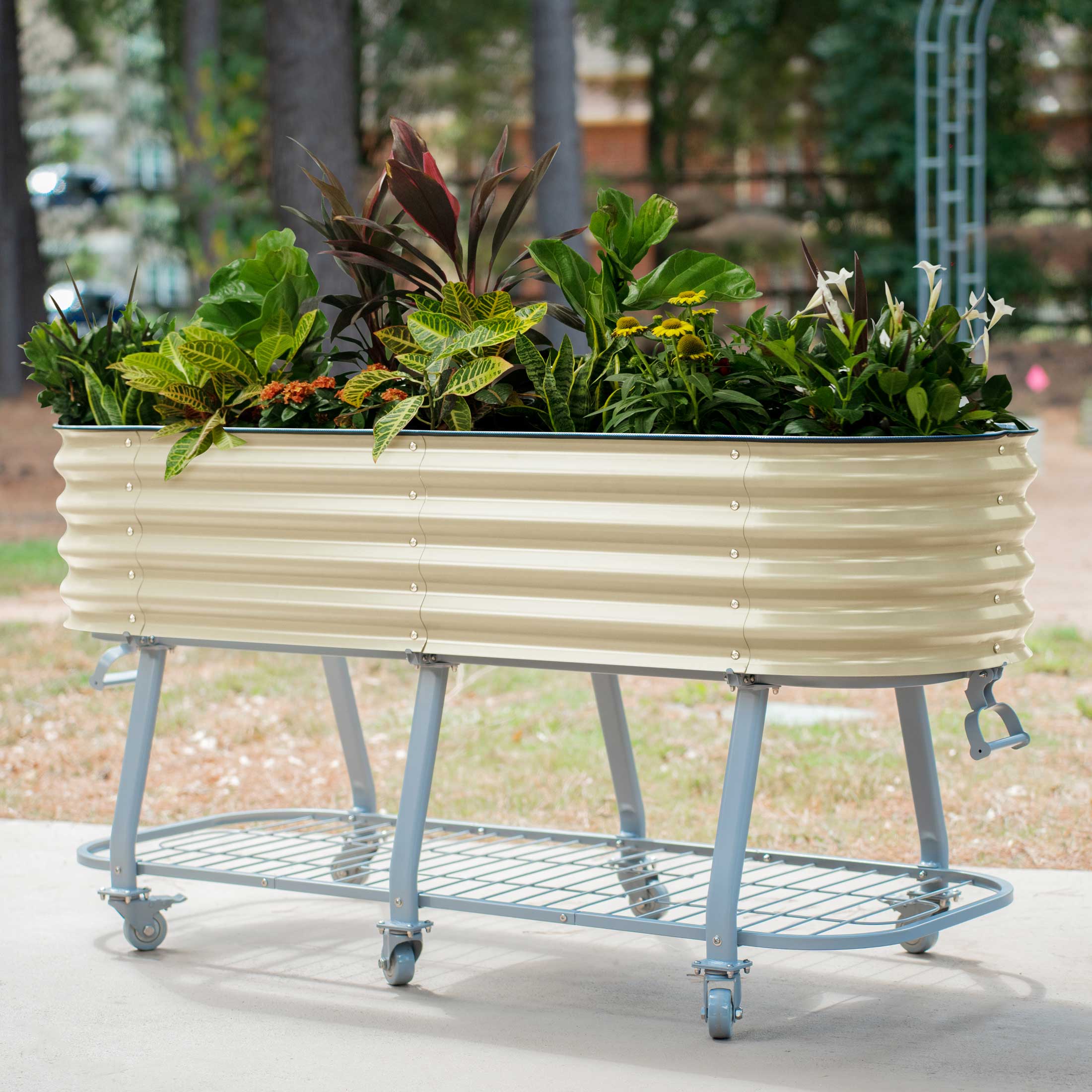 Greenhaus Gardening Self-Watering Elevated Garden Bed with Wheels & Storage Shelf Planter