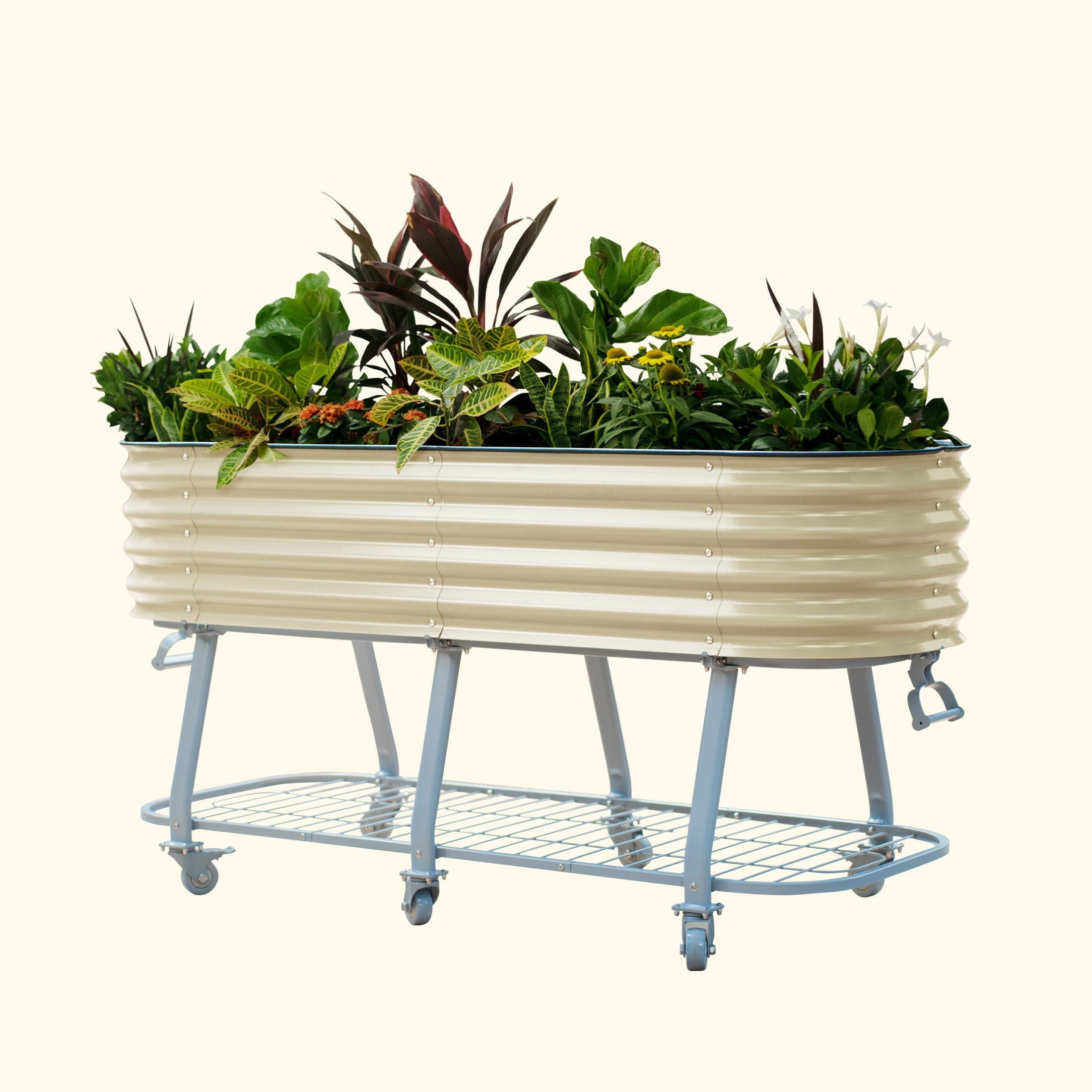 Greenhaus Gardening Self-Watering Elevated Garden Bed with Wheels & Storage Shelf Planter