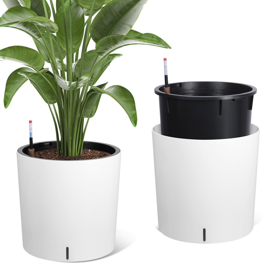 Greenhaus Gardening 20-Inch White Self-Watering Round Planters Set of 2