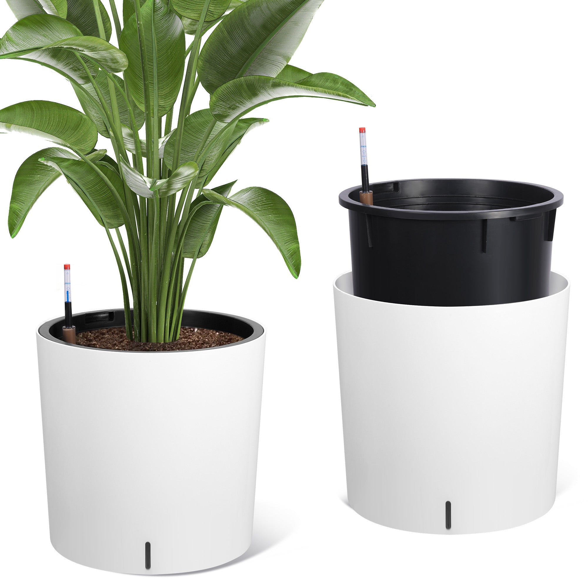 Greenhaus Gardening 20-Inch White Self-Watering Round Planters Set of 2