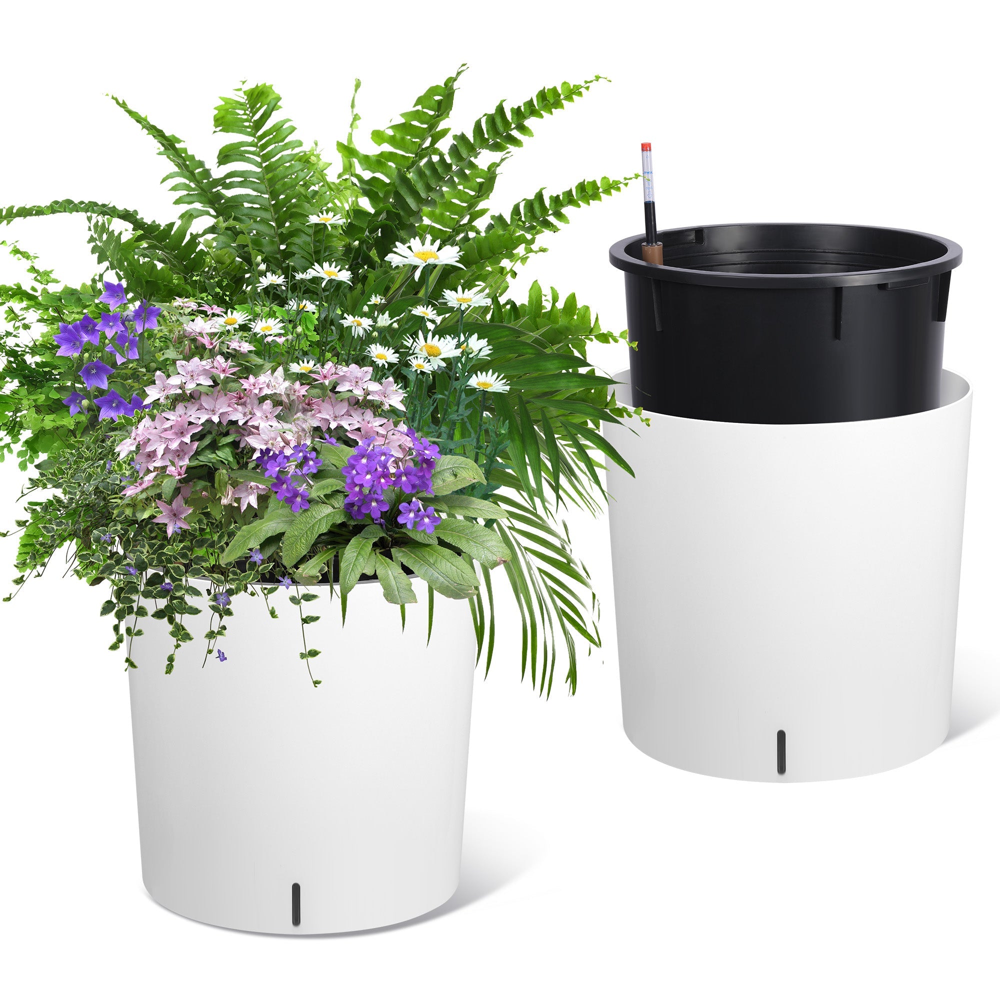 Greenhaus Gardening 20-Inch White Self-Watering Round Planters Set of 2