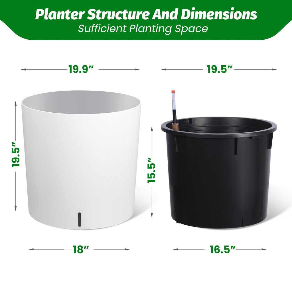 Greenhaus Gardening 20-Inch White Self-Watering Round Planters Set of 2