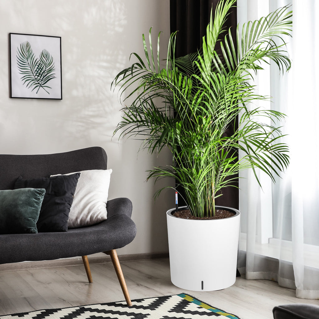 Greenhaus Gardening 20-Inch White Self-Watering Round Planters Set of 2