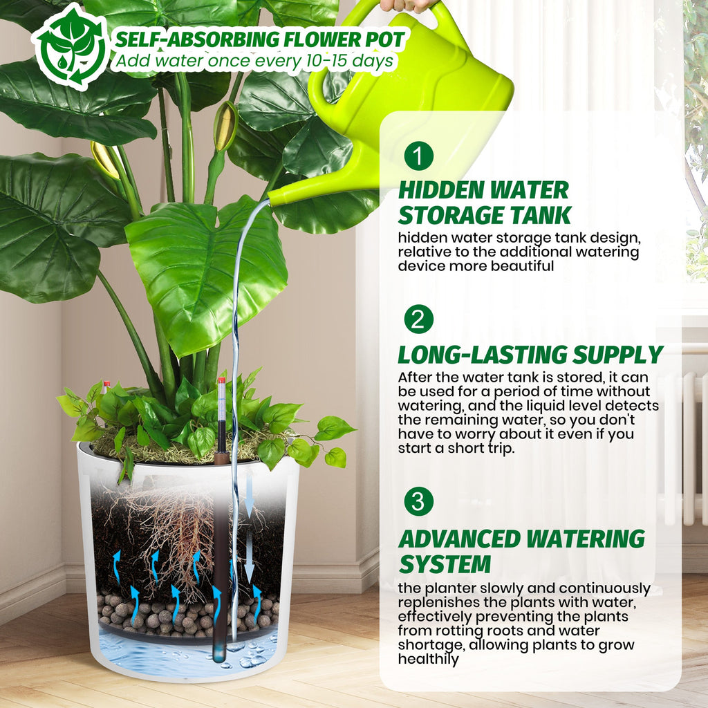 Greenhaus Gardening 20-Inch White Self-Watering Round Planters Set of 2