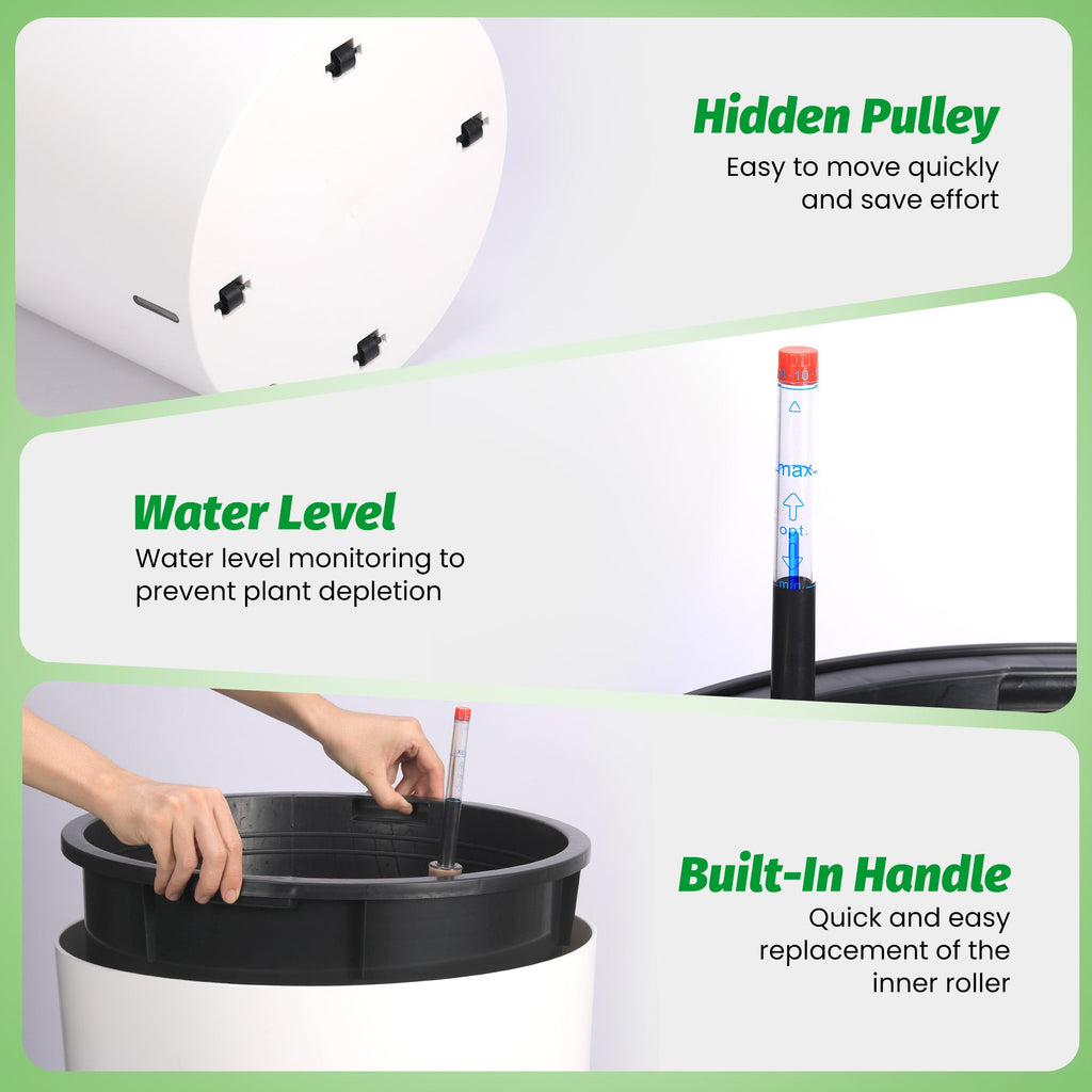 Greenhaus Gardening 20-Inch White Self-Watering Round Planters Set of 2