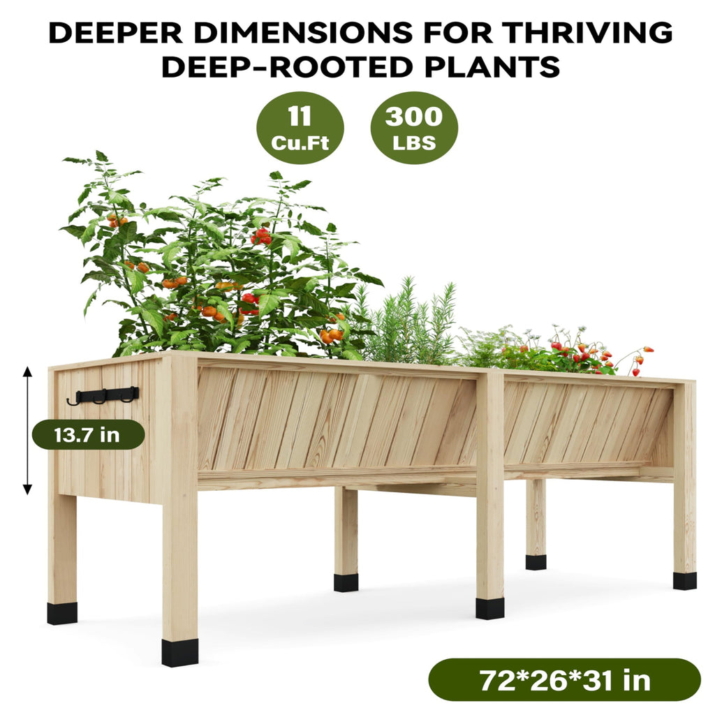 Greenhaus Gardening 72 × 26 × 31 in Wooden Raised Garden Bed