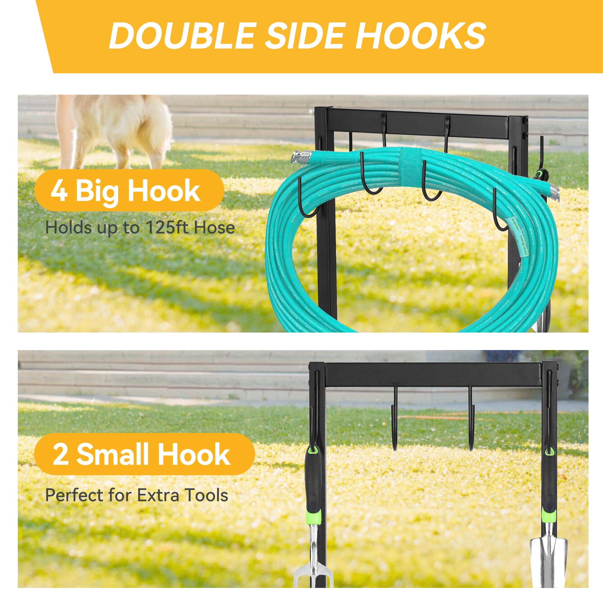 Greenhaus Gardening Garden Hose Holder Stand with 6 Hooks for Hose & Tool Storage
