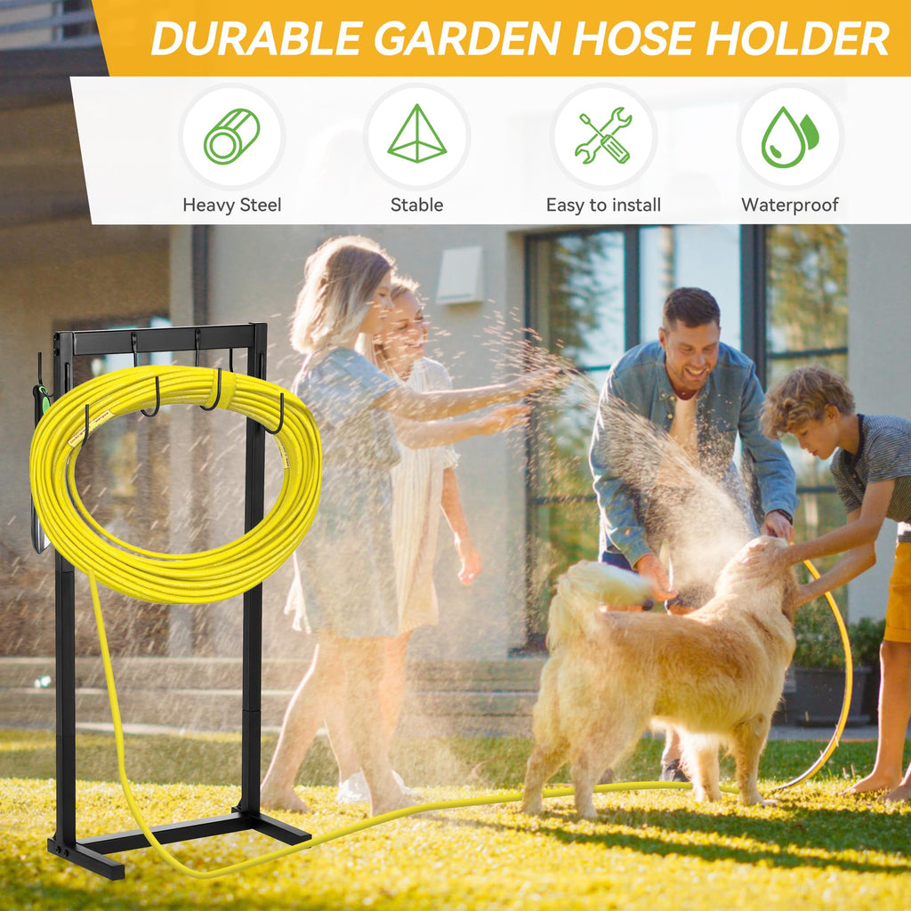 Greenhaus Gardening Garden Hose Holder Stand with 6 Hooks for Hose & Tool Storage