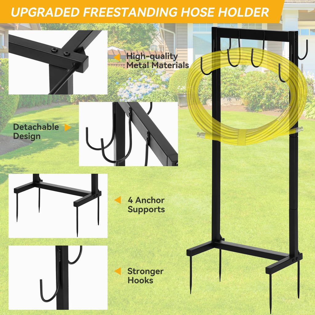 Greenhaus Gardening Garden Hose Holder Stand with 6 Hooks for Hose & Tool Storage