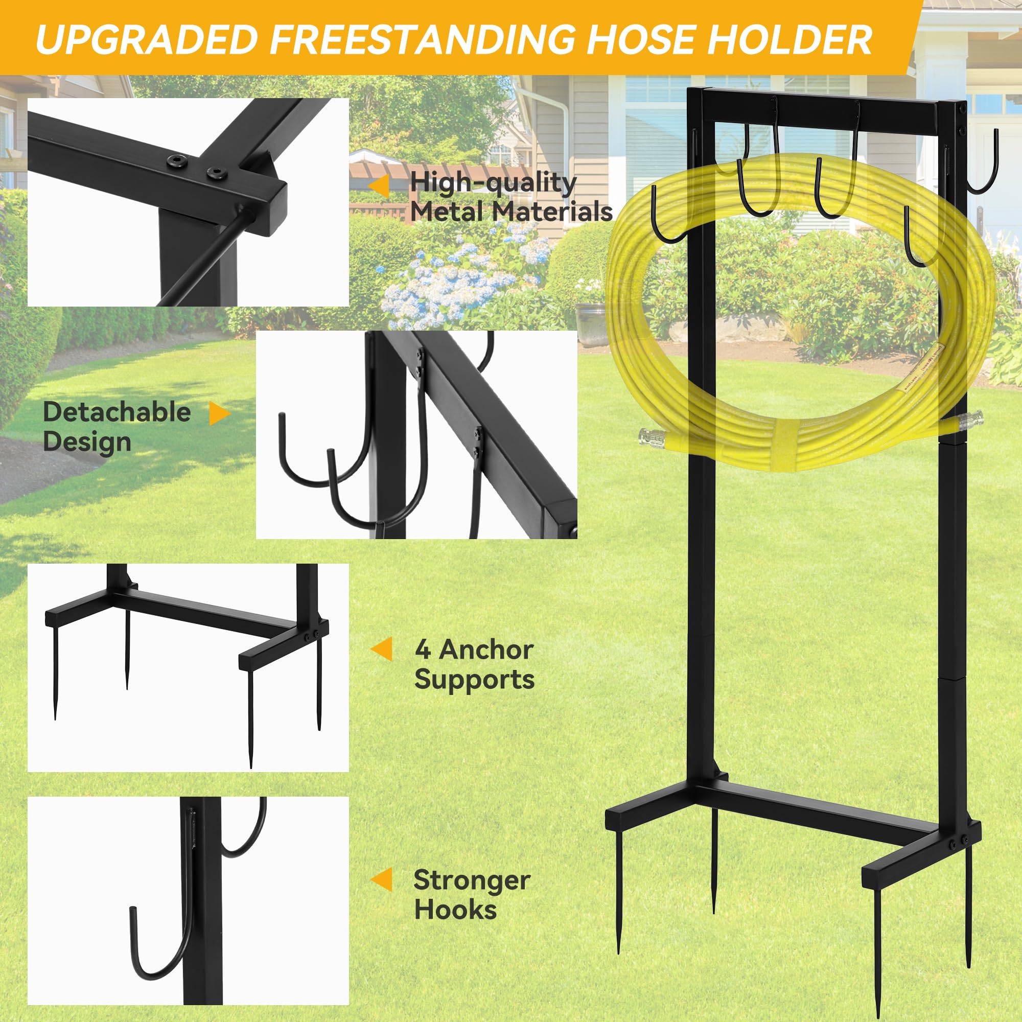Greenhaus Gardening Garden Hose Holder Stand with 6 Hooks for Hose & Tool Storage