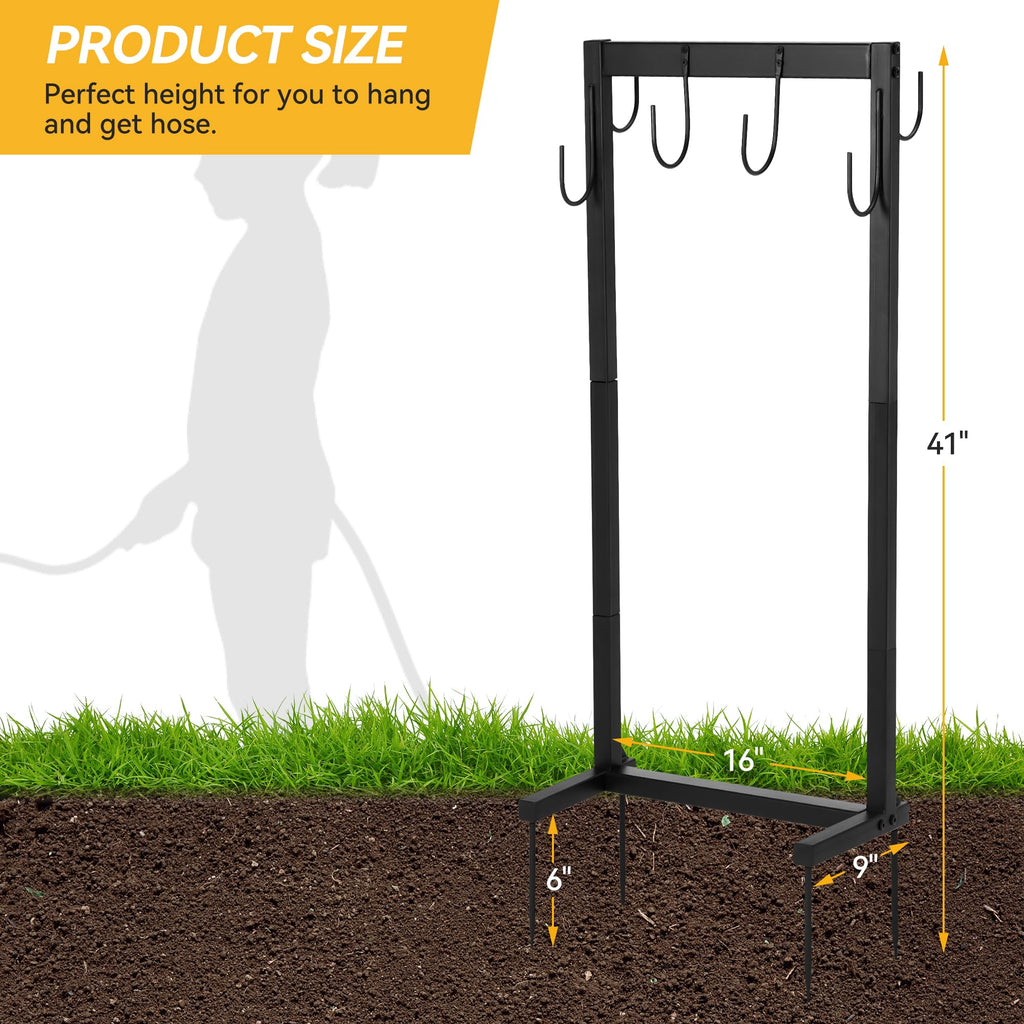 Greenhaus Gardening Garden Hose Holder Stand with 6 Hooks for Hose & Tool Storage