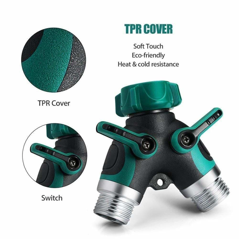 Greenhaus Gardening Outdoor Hose Splitter with Smooth Flow Control Handles