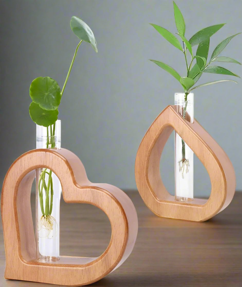 Greenhaus Gardening Wooden Plant Propagation Stand with Glass Bulb Vases