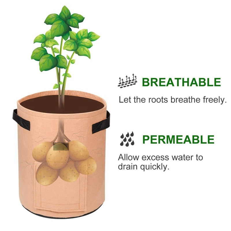 Greenhaus Gardening Double-Layer Beige Fabric Grow Bags with Handles