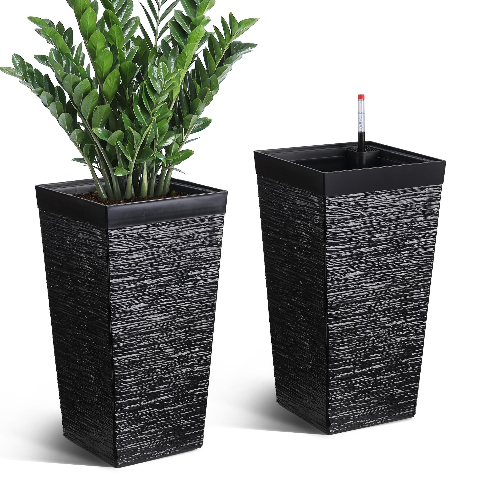 Greenhaus Gardening 22.5-Inch Self-Watering Tall Planter Set of 2 with Wheels