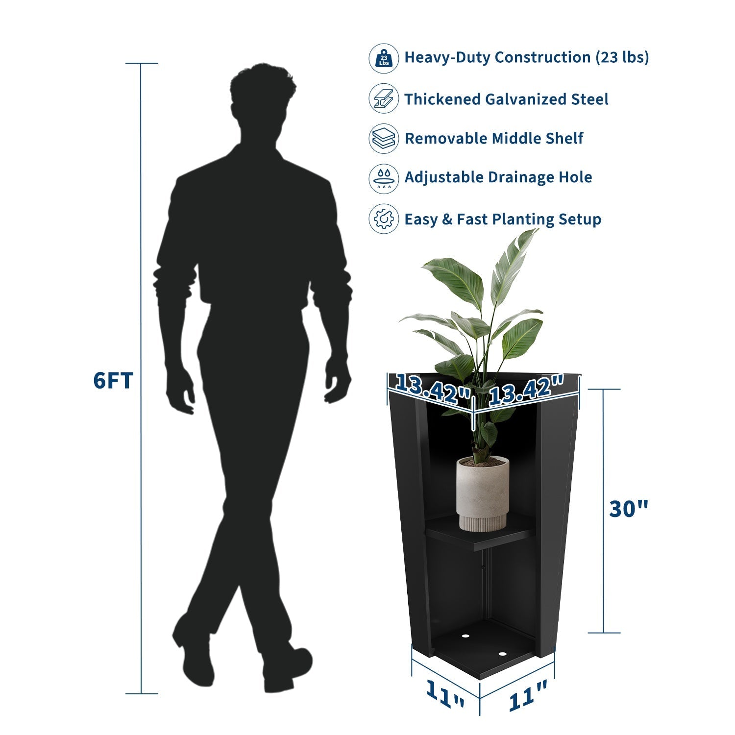 Greenhaus Gardening 30-Inch Weather-Resistant Metal Planters Set of 2
