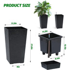 Greenhaus Gardening Tall Self-Watering Planter Pots Set for Indoor & Outdoor Use
