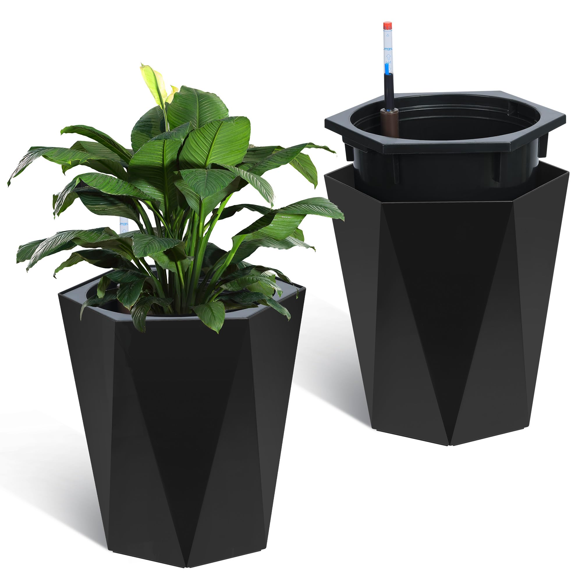 Greenhaus Gardening Self-Watering Indoor Outdoor Planter Pots Set of 2