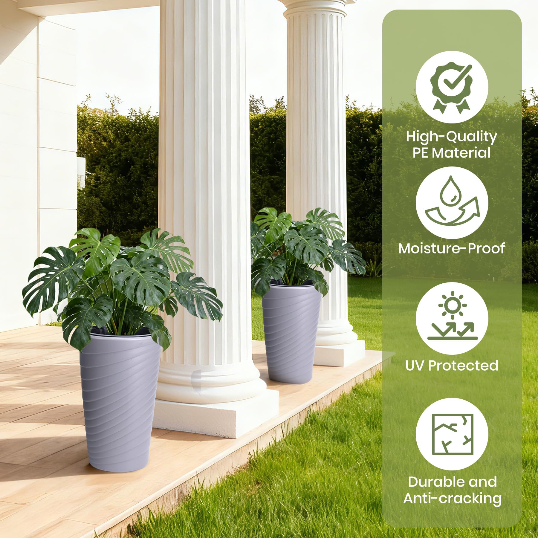 Greenhaus Gardening 16.3-Inch Self-Watering Round Planters Set of 2