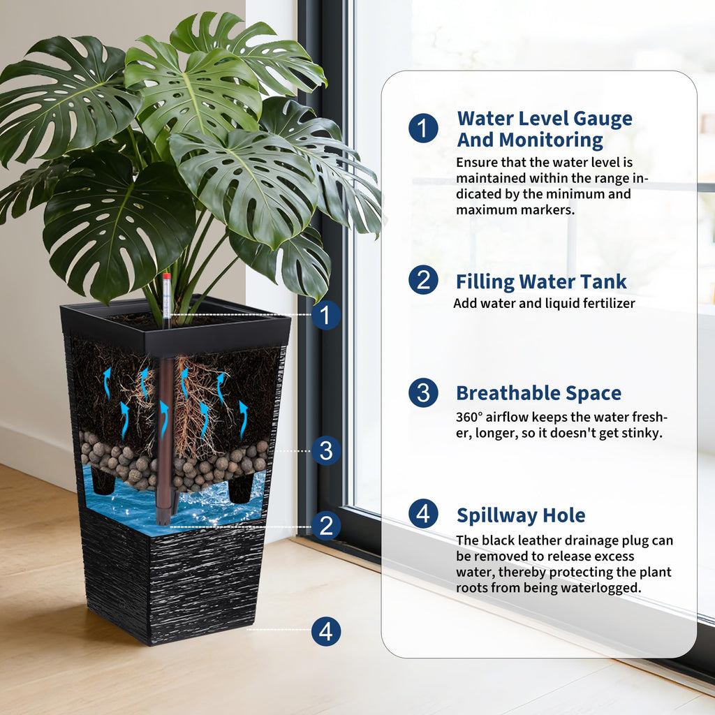 Greenhaus Gardening 22.5-Inch Self-Watering Tall Planter Set of 2 with Wheels