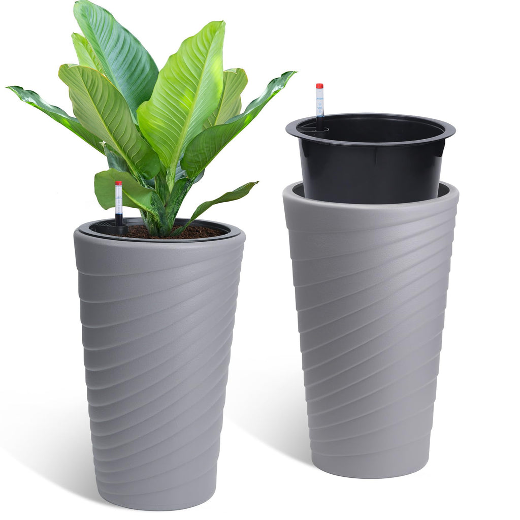 Greenhaus Gardening 16.3-Inch Self-Watering Round Planters Set of 2
