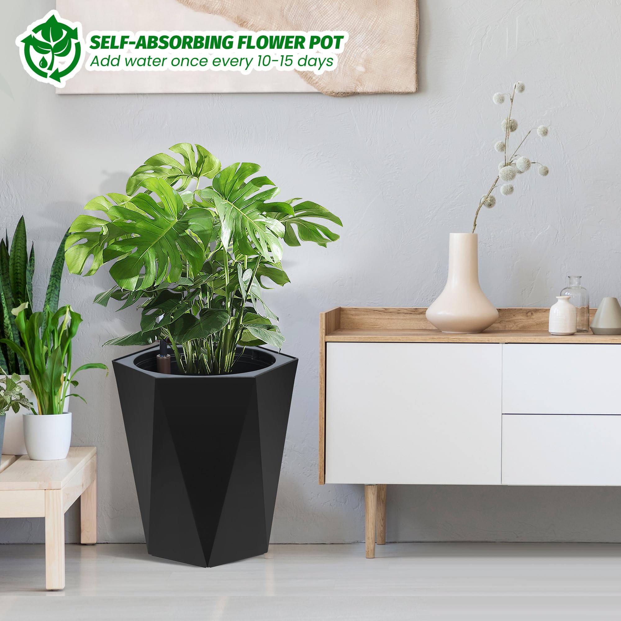 Greenhaus Gardening Self-Watering Indoor Outdoor Planter Pots Set of 2