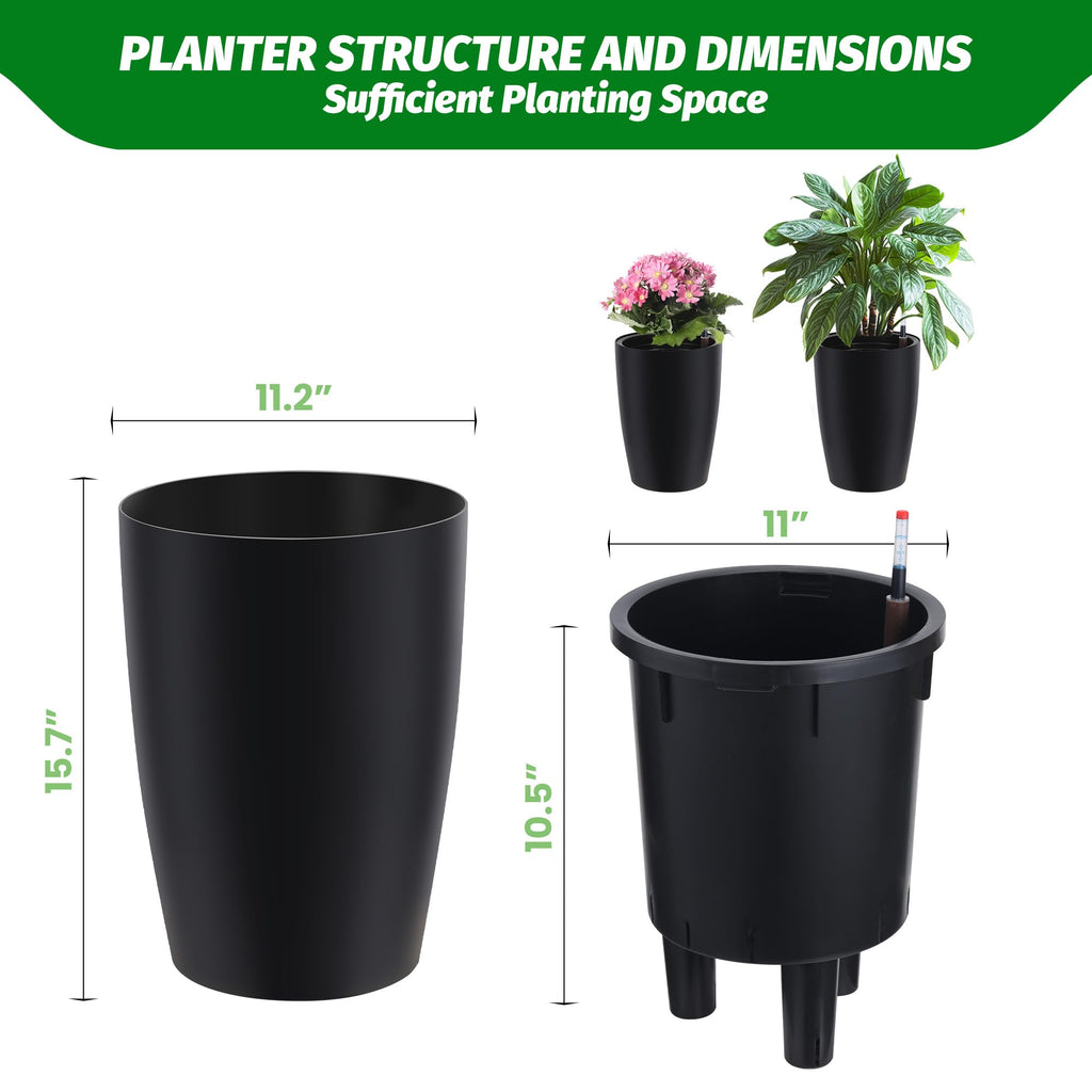 Greenhaus Gardening 16-Inch Self-Watering Tall Planter Set of 2