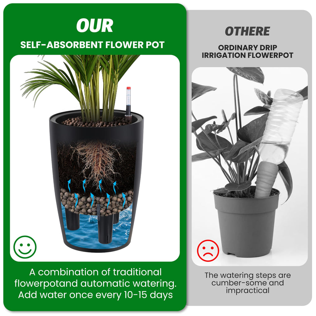 Greenhaus Gardening 16-Inch Self-Watering Tall Planter Set of 2