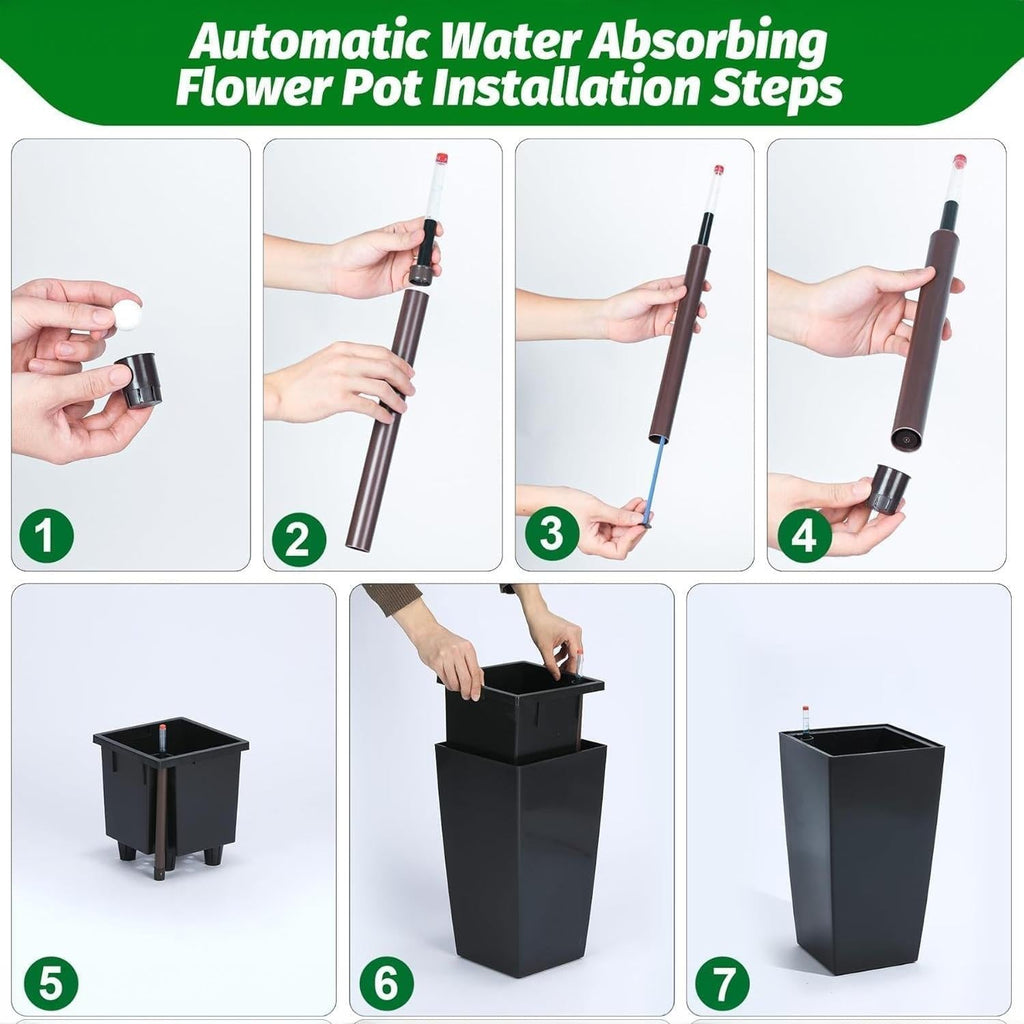 Greenhaus Gardening Tall Self-Watering Planter Pots Set for Indoor & Outdoor Use