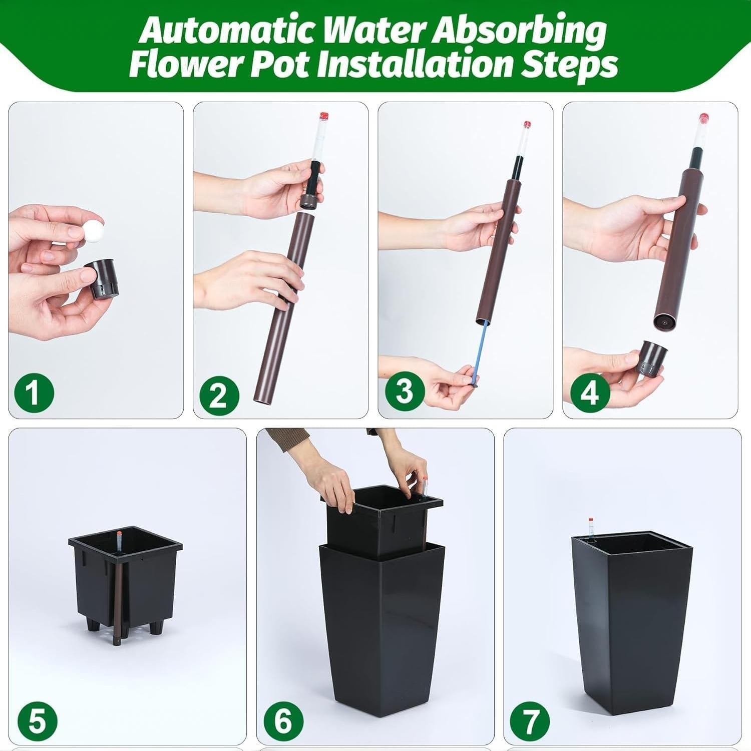 Greenhaus Gardening Tall Self-Watering Planter Pots Set for Indoor & Outdoor Use