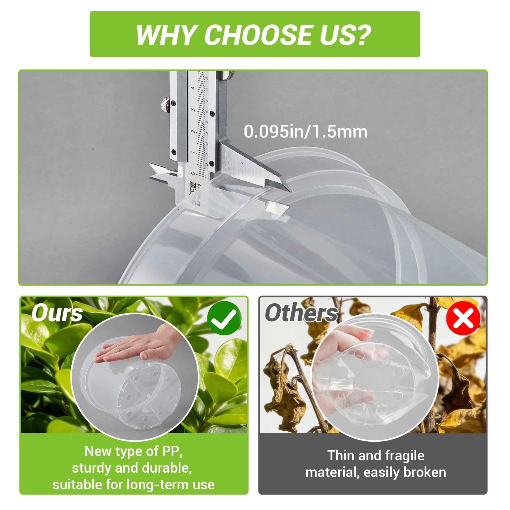 Greenhaus Gardening 8-Inch Clear Nursery Pots with Saucers Set of 12