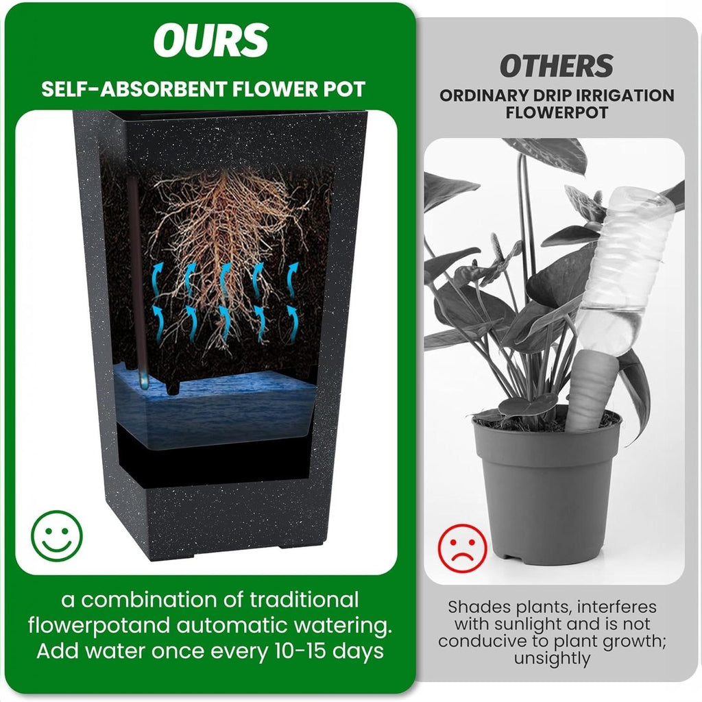 Greenhaus Gardening Tall Self-Watering Planter Pots Set for Indoor & Outdoor Use