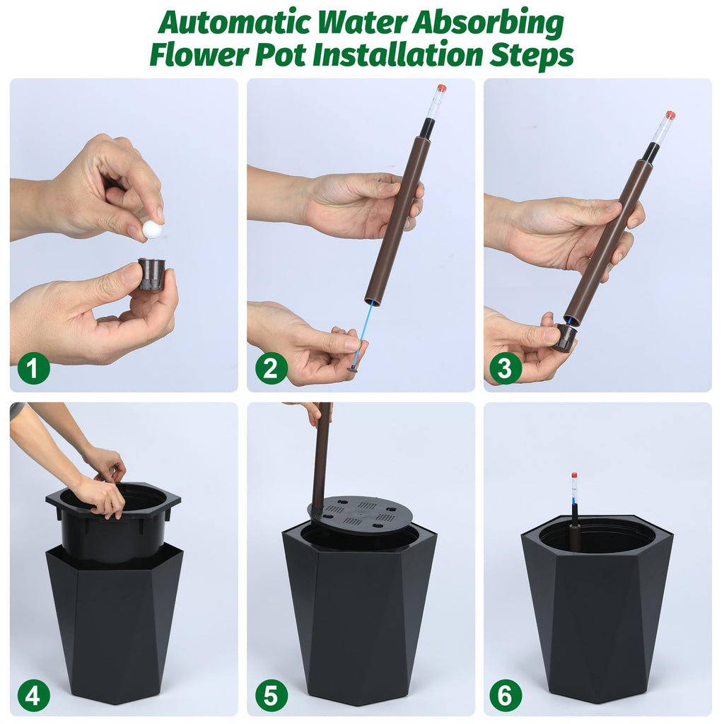 Greenhaus Gardening Self-Watering Indoor Outdoor Planter Pots Set of 2