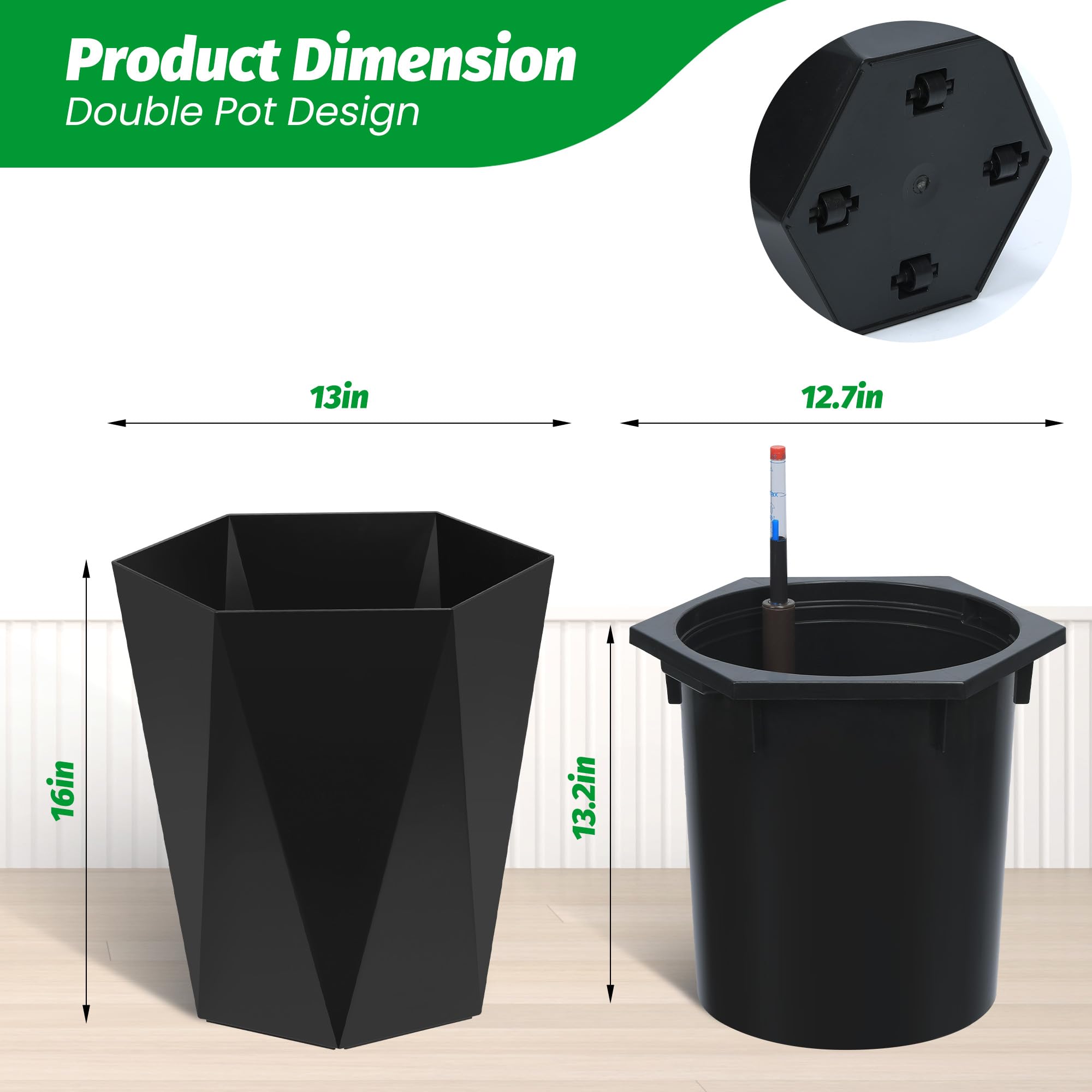 Greenhaus Gardening Self-Watering Indoor Outdoor Planter Pots Set of 2