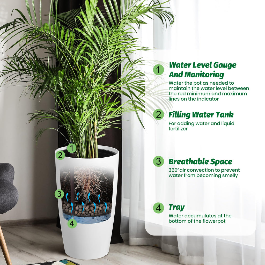 Greenhaus Gardening Modern 22-Inch Flower Pots with Drainage System Set of 2
