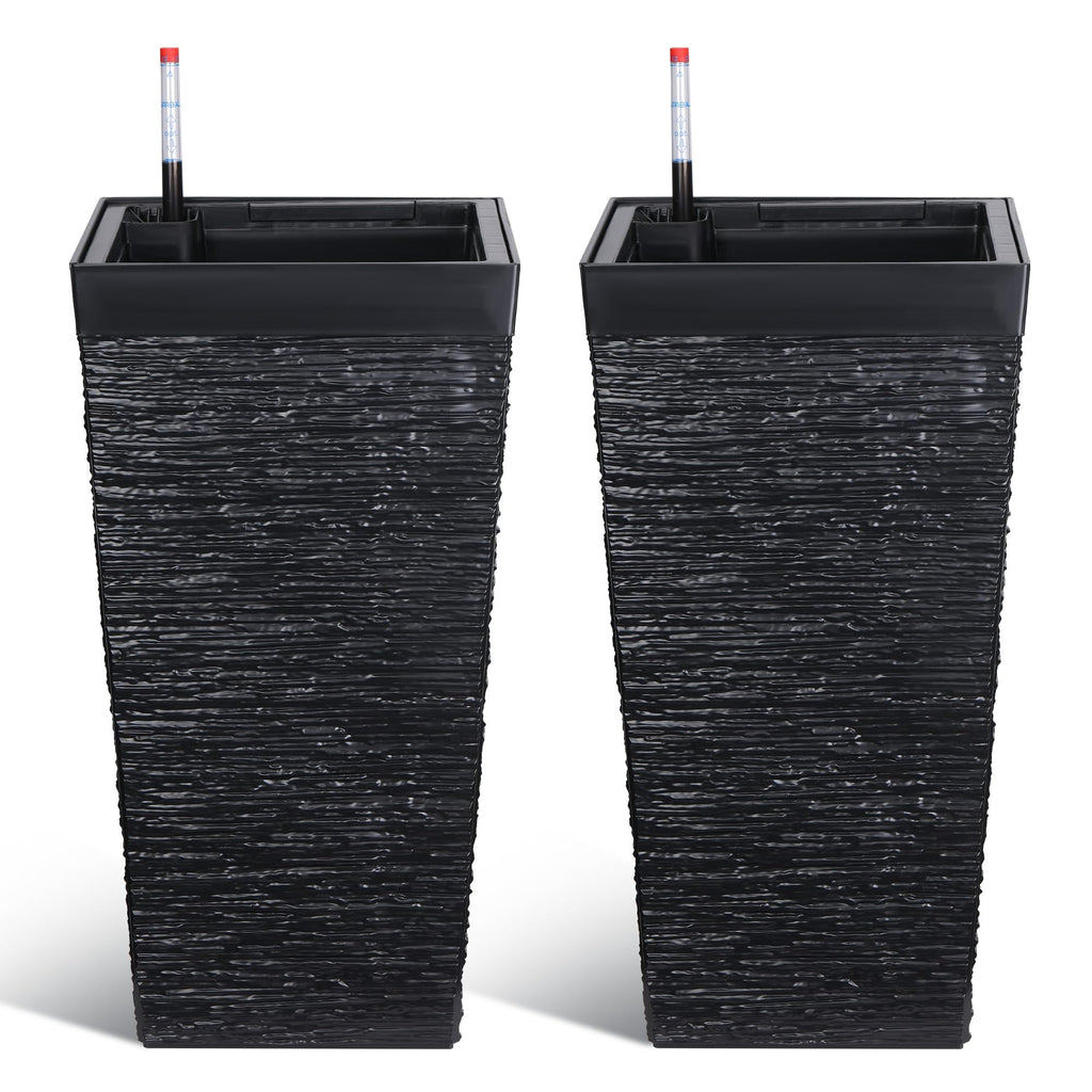 Greenhaus Gardening 22.5-Inch Self-Watering Tall Planter Set of 2 with Wheels
