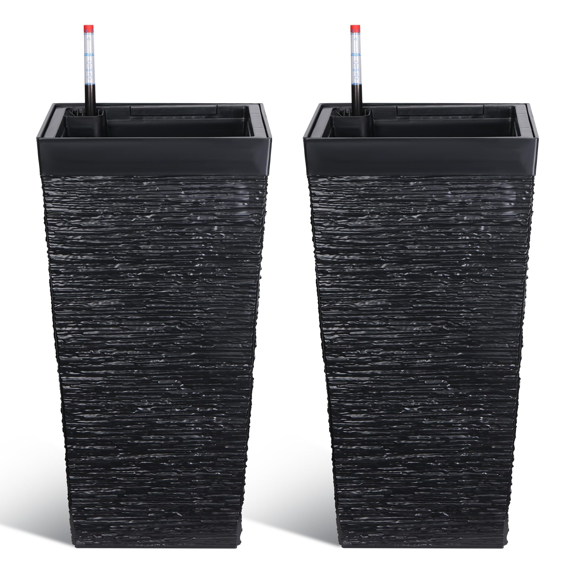Greenhaus Gardening 22.5-Inch Self-Watering Tall Planter Set of 2 with Wheels