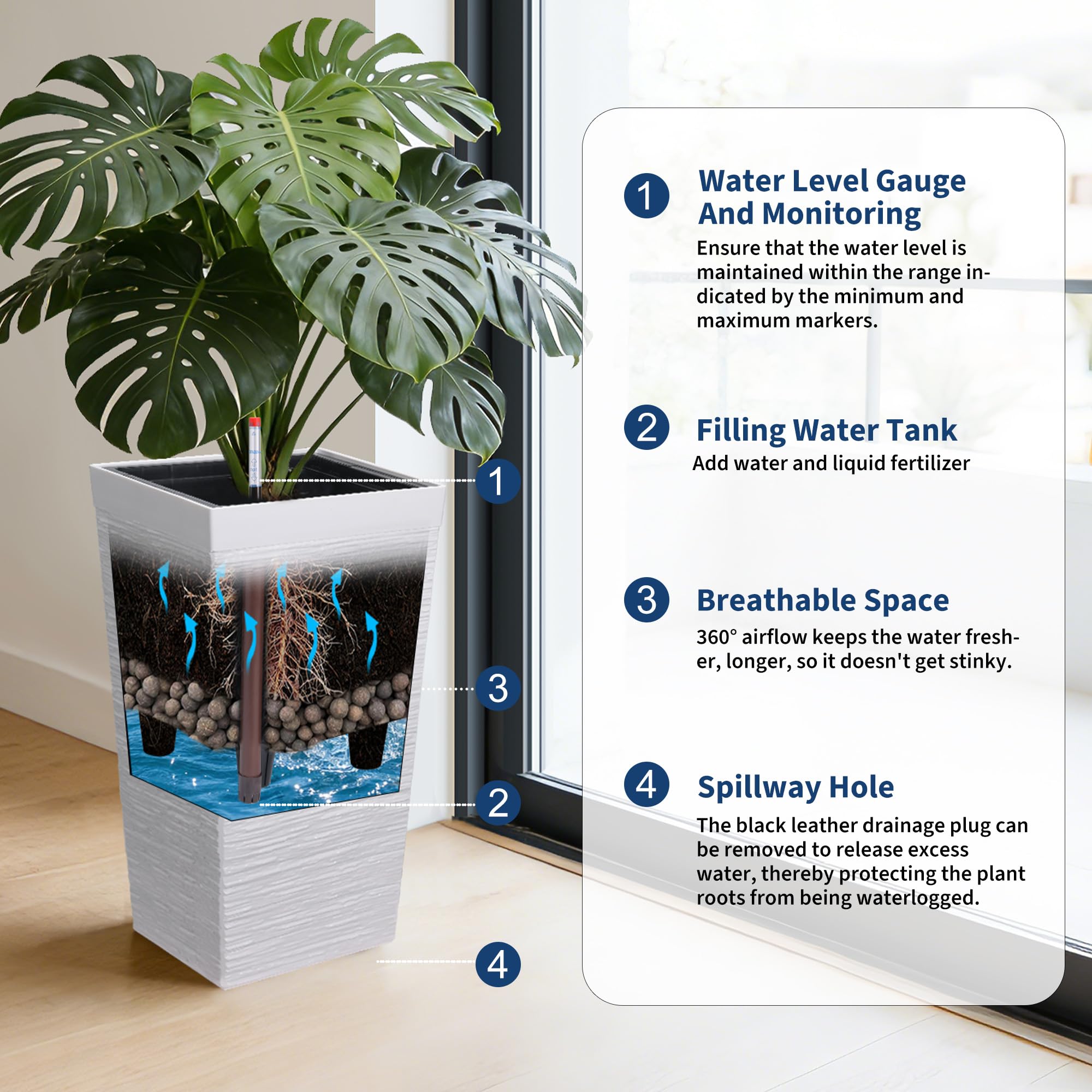 Greenhaus Gardening 22.5-Inch Self-Watering Tall Planters Set of 2
