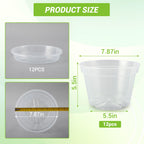 Greenhaus Gardening 8-Inch Clear Nursery Pots with Saucers Set of 12