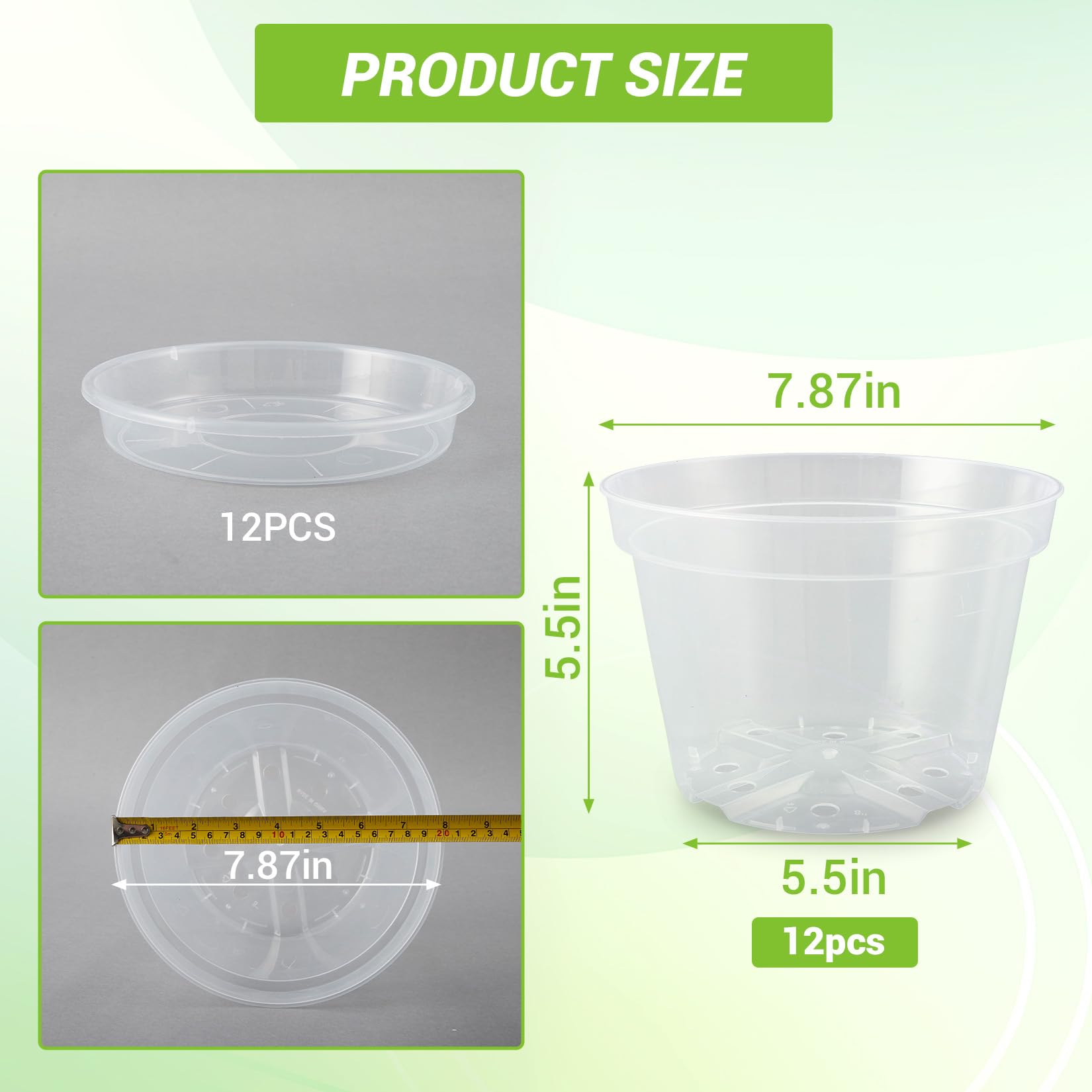 Greenhaus Gardening 8-Inch Clear Nursery Pots with Saucers Set of 12