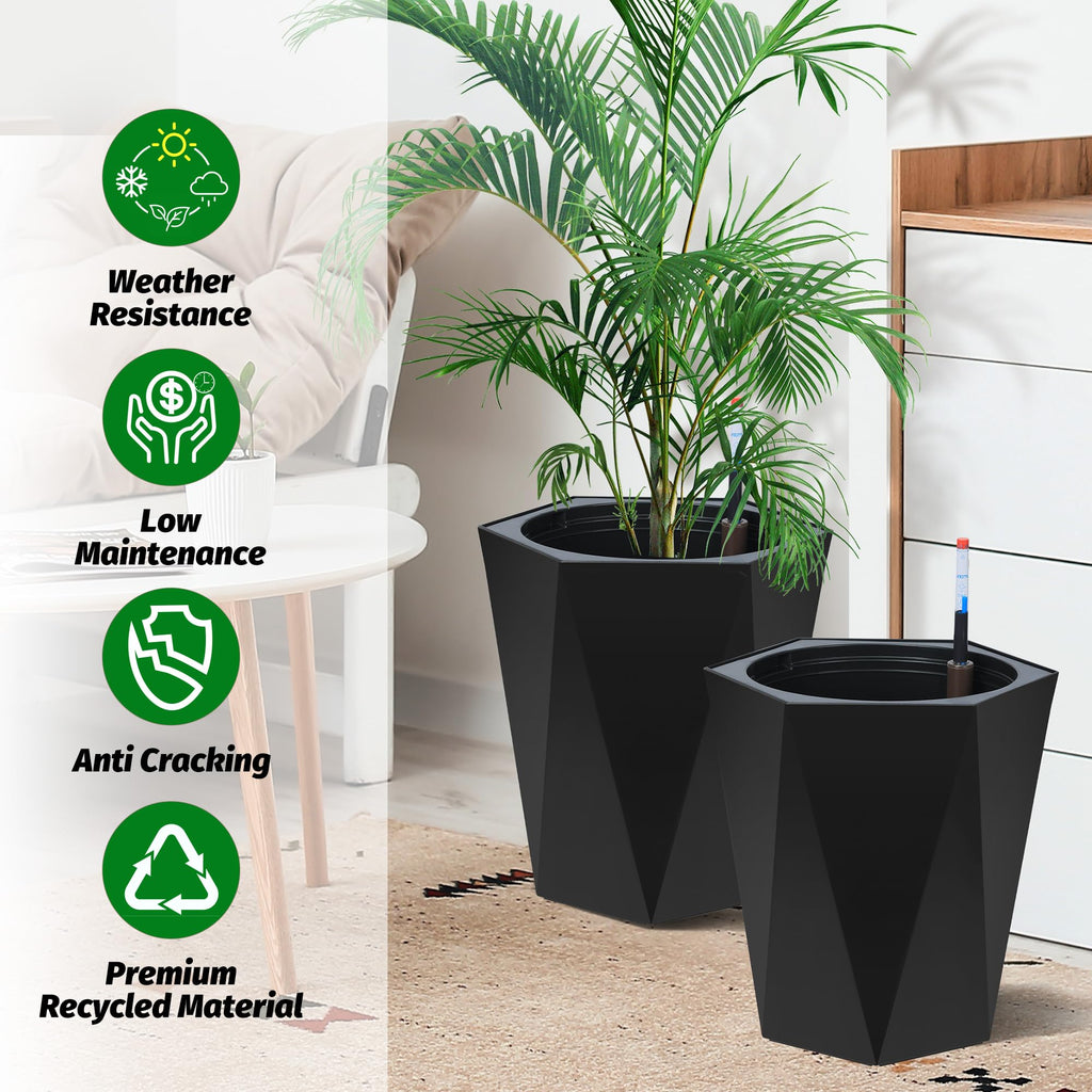 Greenhaus Gardening Self-Watering Indoor Outdoor Planter Pots Set of 2