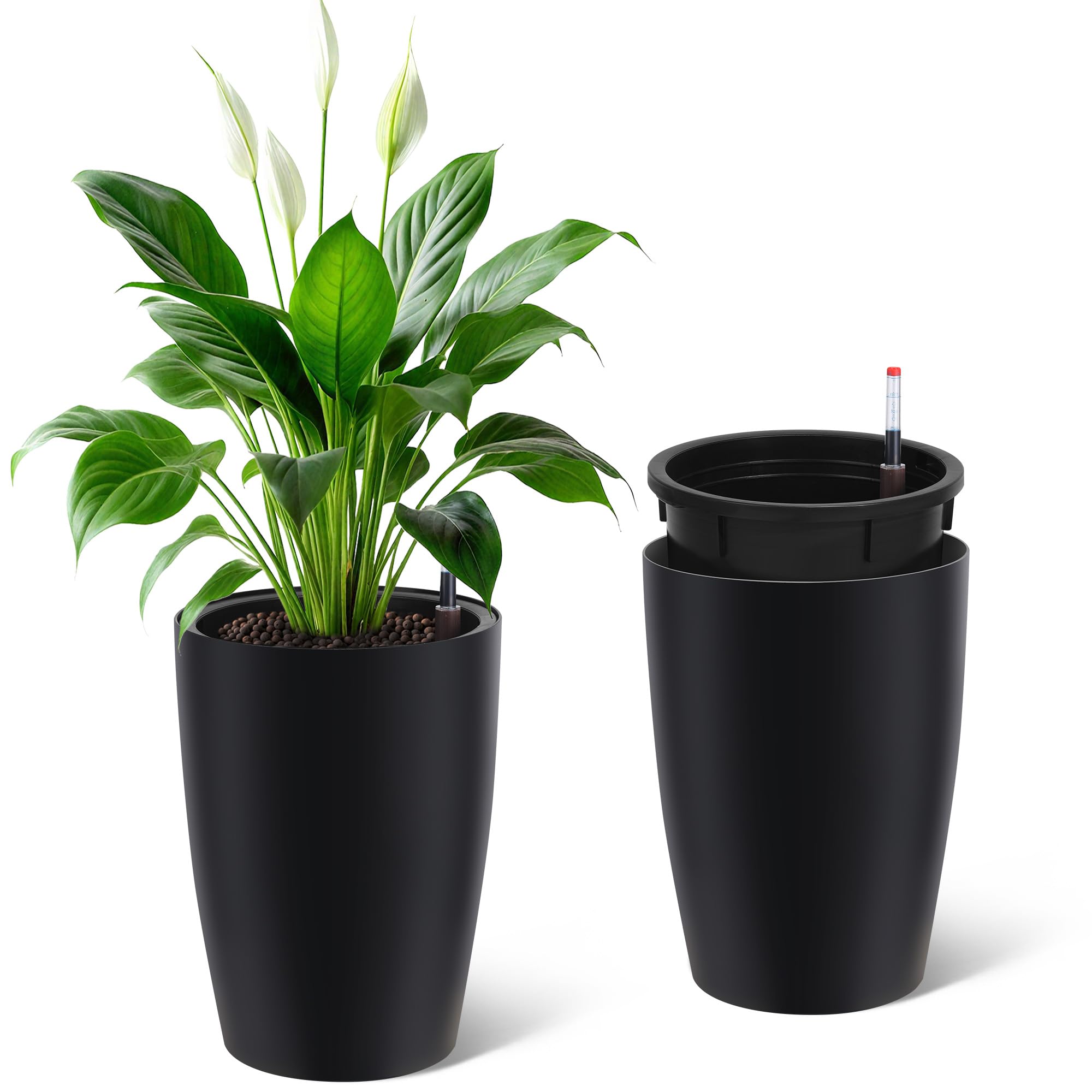 Greenhaus Gardening 16-Inch Self-Watering Tall Planter Set of 2
