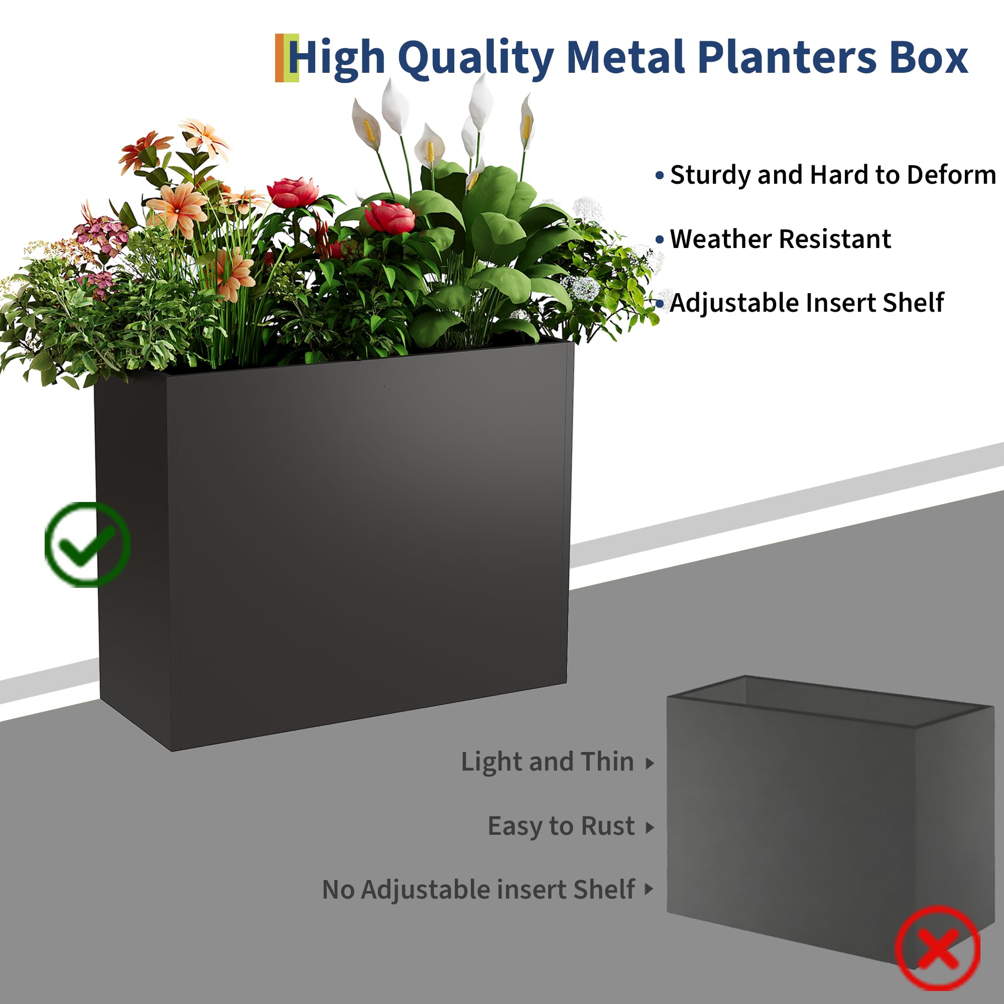 Greenhaus Gardening 30-Inch Outdoor Metal Planter Box with Removable Shelf