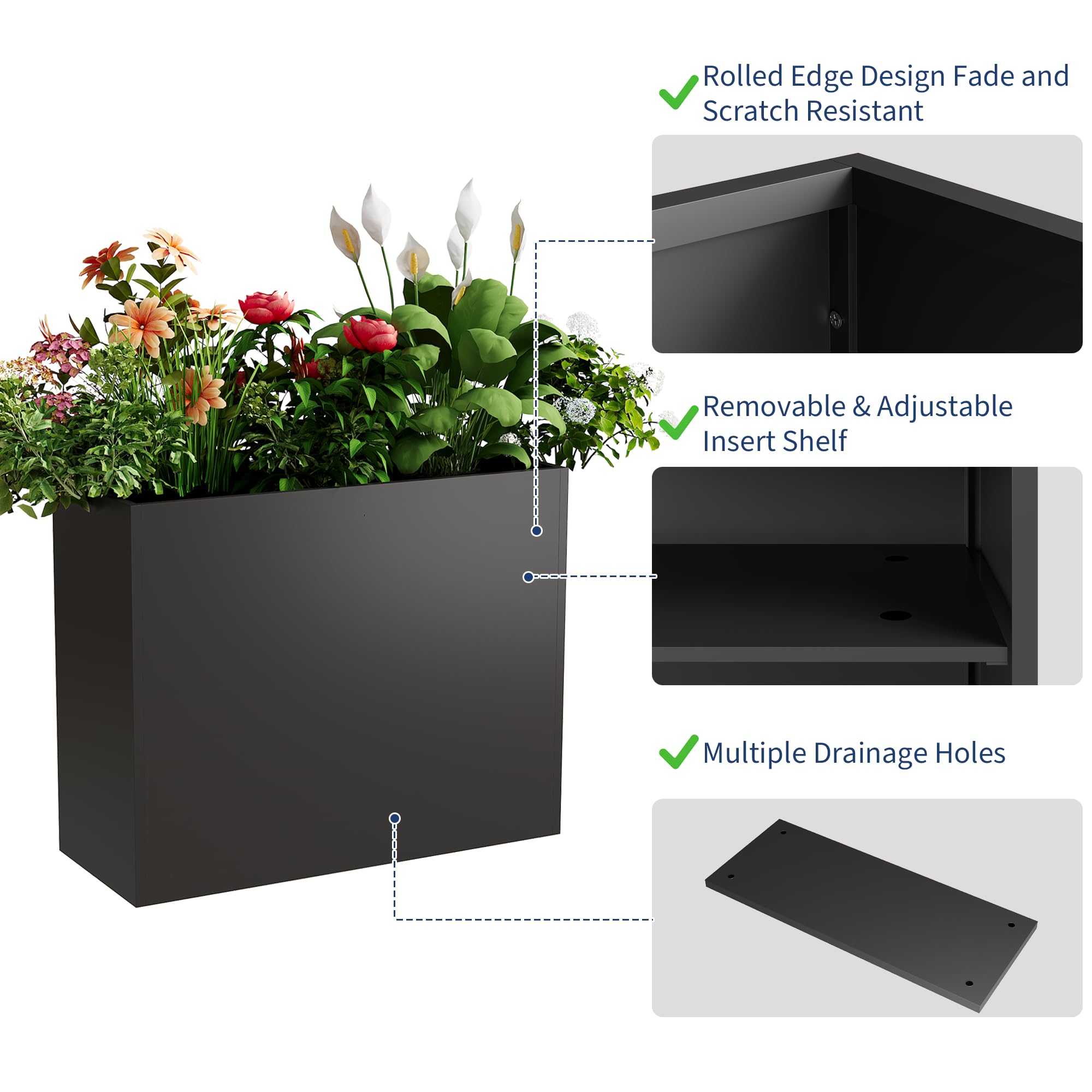 Greenhaus Gardening 30-Inch Outdoor Metal Planter Box with Removable Shelf